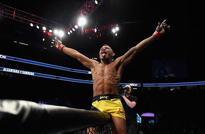 LAS VEGAS, NV - MARCH 04: Iuri Alcantara of Brazil reacts to his victory over Luke Sanders in their bantamweight bout during the UFC 209 event at T-Mobile Arena on March 4, 2017 in Las Vegas, Nevada. (Photo by Josh Hedges/Zuffa LLC/Zuffa LLC via Getty Im