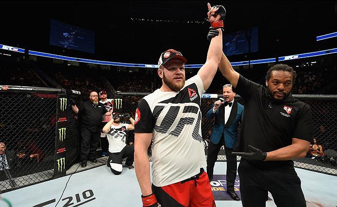 LAS VEGAS, NV - MARCH 04: Marcin Tybura of Poland reacts to his victory over Luis Henrique of Brazil in their heavyweight bout during the UFC 209 event at T-Mobile Arena on March 4, 2017 in Las Vegas, Nevada. (Photo by Josh Hedges/Zuffa LLC/Zuffa LLC via
