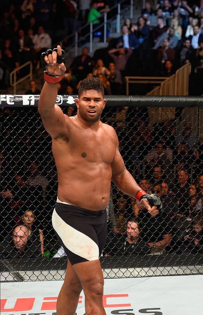 LAS VEGAS, NV - MARCH 04: Alistair Overeem of the Netherlands reacts to his victory over Mark Hunt of New Zealand in their heavyweight bout during the UFC 209 event at T-Mobile Arena on March 4, 2017 in Las Vegas, Nevada. (Photo by Josh Hedges/Zuffa LLC