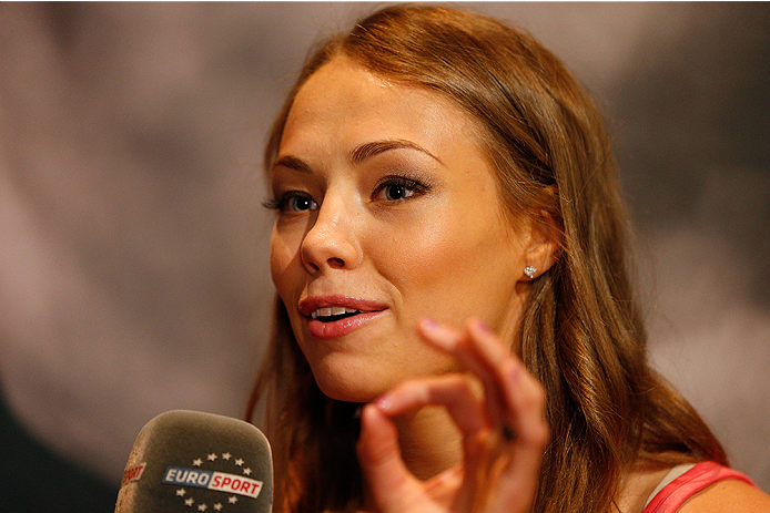 LAS VEGAS, NV - JULY 03: The Ultimate Fighter season 20 cast member Rose Namajunas interacts with media during the UFC Ultimate Media Day at the Mandalay Bay Resort and Casino on July 3, 2014 in Las Vegas, Nevada. (Photo by Josh Hedges/Zuffa LLC/Zuffa L