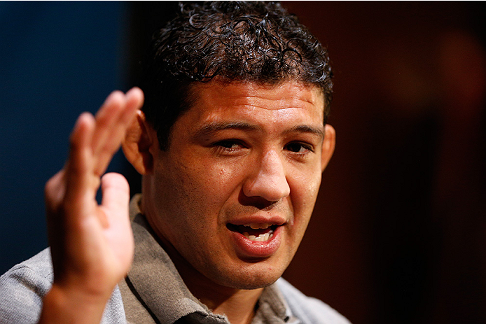 LAS VEGAS, NV - JULY 03: The Ultimate Fighter season 20 coach Gilbert Melendez interacts with media during the UFC Ultimate Media Day at the Mandalay Bay Resort and Casino on July 3, 2014 in Las Vegas, Nevada. (Photo by Josh Hedges/Zuffa LLC/Zuffa LLC v