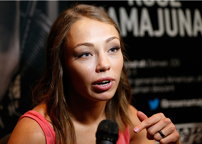LAS VEGAS, NV - JULY 03: The Ultimate Fighter season 20 cast member Rose Namajunas interacts with media during the UFC Ultimate Media Day at the Mandalay Bay Resort and Casino on July 3, 2014 in Las Vegas, Nevada. (Photo by Josh Hedges/Zuffa LLC/Zuffa L
