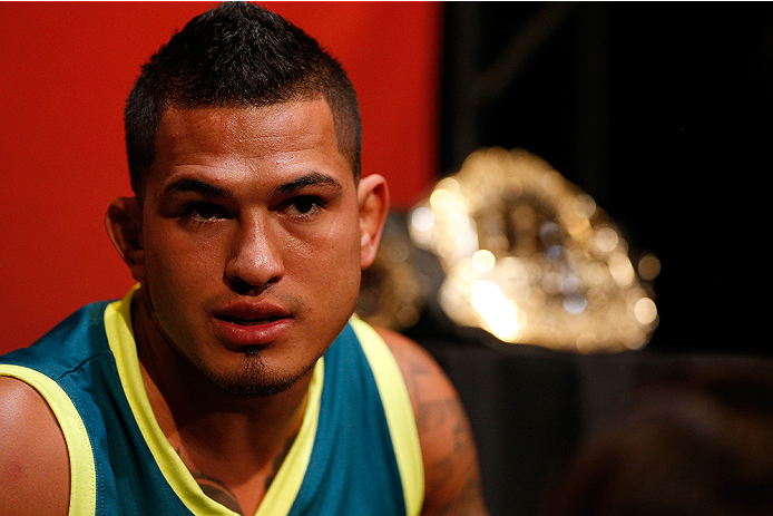 LAS VEGAS, NV - JULY 03: UFC lightweight champion Anthony Pettis interacts with media during the UFC Ultimate Media Day at the Mandalay Bay Resort and Casino on July 3, 2014 in Las Vegas, Nevada. (Photo by Josh Hedges/Zuffa LLC/Zuffa LLC via Getty Image