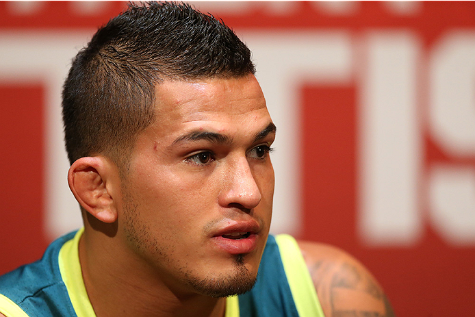 LAS VEGAS, NV - JULY 03: UFC lightweight champion and The Ultimate Fighter season 20 coach Anthony Pettis interacts with media during the UFC Ultimate Media Day at the Mandalay Bay Resort and Casino on July 3, 2014 in Las Vegas, Nevada. (Photo by Josh H
