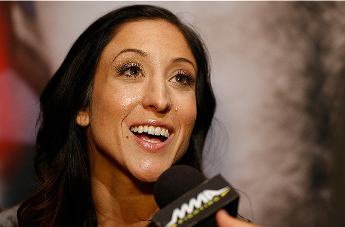 LAS VEGAS, NV - JULY 03: The Ultimate Fighter season 20 cast member Jessica Penne interacts with media during the UFC Ultimate Media Day at the Mandalay Bay Resort and Casino on July 3, 2014 in Las Vegas, Nevada. (Photo by Josh Hedges/Zuffa LLC/Zuffa LL