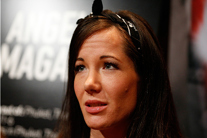 LAS VEGAS, NV - JULY 03: The Ultimate Fighter season 20 cast member Angela Magana interacts with media during the UFC Ultimate Media Day at the Mandalay Bay Resort and Casino on July 3, 2014 in Las Vegas, Nevada. (Photo by Josh Hedges/Zuffa LLC/Zuffa LL
