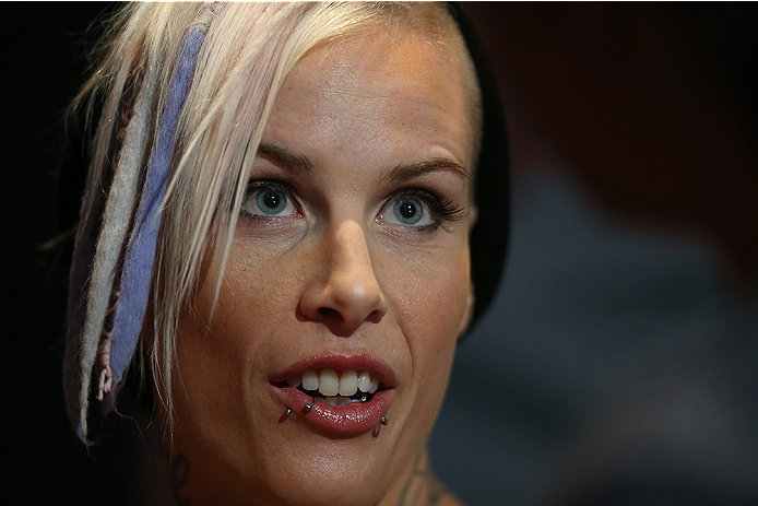 LAS VEGAS, NV - JULY 03: The Ultimate Fighter season 20 cast member Bec Rawlings interacts with media during the UFC Ultimate Media Day at the Mandalay Bay Resort and Casino on July 3, 2014 in Las Vegas, Nevada. (Photo by Josh Hedges/Zuffa LLC/Zuffa LLC