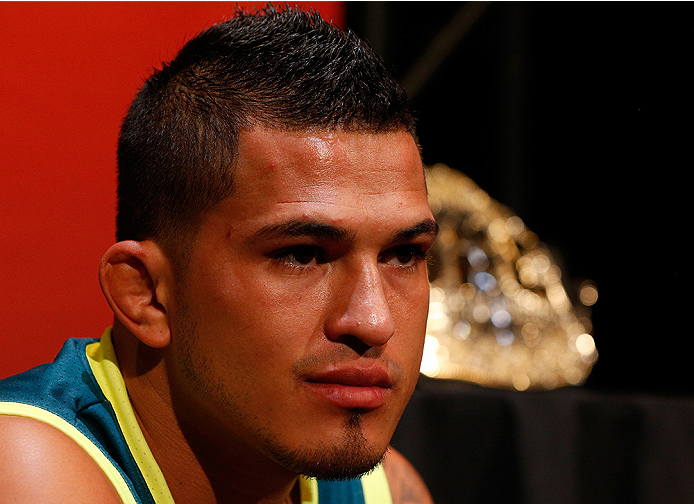 LAS VEGAS, NV - JULY 03: UFC lightweight champion Anthony Pettis interacts with media during the UFC Ultimate Media Day at the Mandalay Bay Resort and Casino on July 3, 2014 in Las Vegas, Nevada. (Photo by Josh Hedges/Zuffa LLC/Zuffa LLC via Getty Image