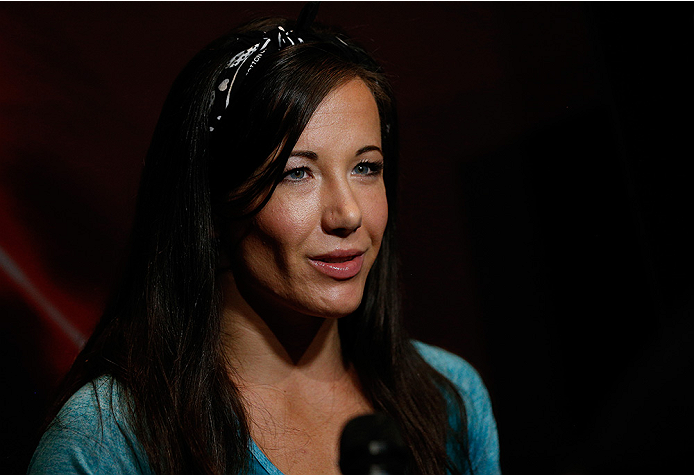 LAS VEGAS, NV - JULY 03: The Ultimate Fighter season 20 cast member Angela Magana interacts with media during the UFC Ultimate Media Day at the Mandalay Bay Resort and Casino on July 3, 2014 in Las Vegas, Nevada. (Photo by Josh Hedges/Zuffa LLC/Zuffa LL