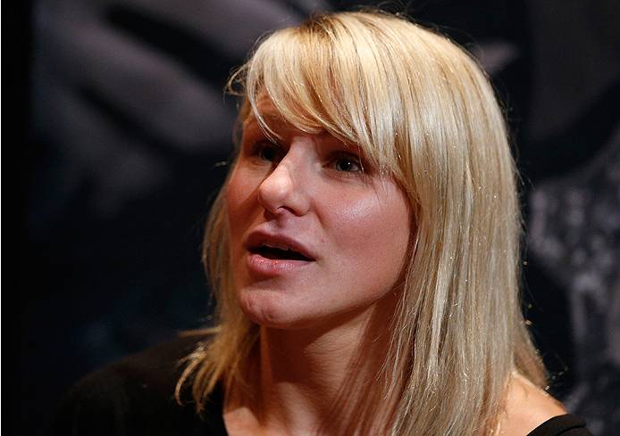 LAS VEGAS, NV - JULY 03: The Ultimate Fighter season 20 cast member Justine Kish interacts with media during the UFC Ultimate Media Day at the Mandalay Bay Resort and Casino on July 3, 2014 in Las Vegas, Nevada. (Photo by Josh Hedges/Zuffa LLC/Zuffa LLC