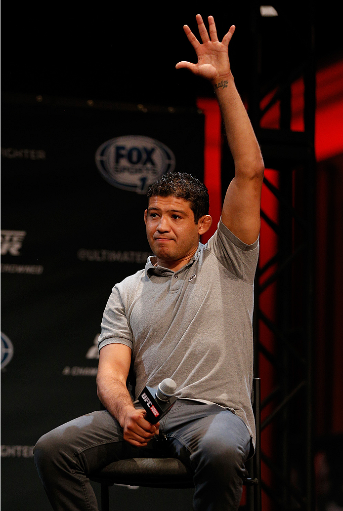 LAS VEGAS, NV - JULY 03: Gilbert Melendez interacts with fans during the UFC Ultimate Media Day at the Mandalay Bay Resort and Casino on July 3, 2014 in Las Vegas, Nevada. (Photo by Josh Hedges/Zuffa LLC/Zuffa LLC via Getty Images)
