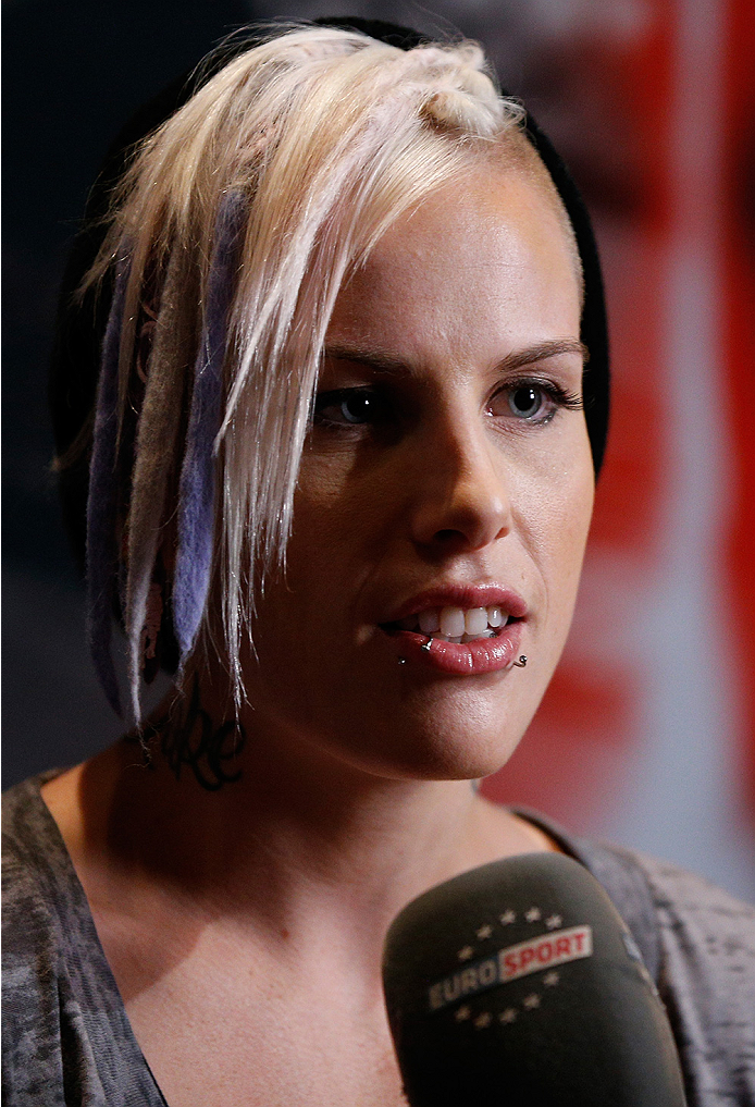 LAS VEGAS, NV - JULY 03: The Ultimate Fighter season 20 cast member Bec Rawlings interacts with media during the UFC Ultimate Media Day at the Mandalay Bay Resort and Casino on July 3, 2014 in Las Vegas, Nevada. (Photo by Josh Hedges/Zuffa LLC/Zuffa LLC