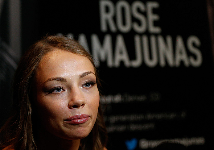 LAS VEGAS, NV - JULY 03: The Ultimate Fighter season 20 cast member Rose Namajunas interacts with media during the UFC Ultimate Media Day at the Mandalay Bay Resort and Casino on July 3, 2014 in Las Vegas, Nevada. (Photo by Josh Hedges/Zuffa LLC/Zuffa L