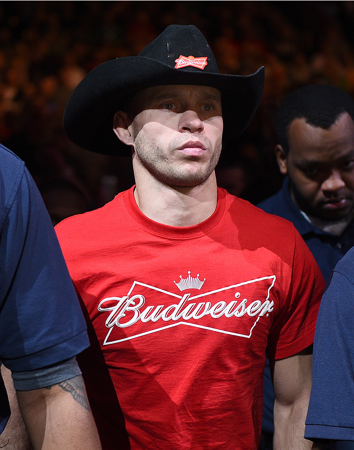 BOSTON, MA - JANUARY 18: Donald Cerrone enters the arena before a lightweight fight against Benson Henderson during the UFC Fight Night event at the TD Garden on January 18, 2015 in Boston, Massachusetts. (Photo by Jeff Bottari/Zuffa LLC/Zuffa LLC via Ge