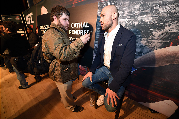 BOSTON, MA - JANUARY 16: UFC welterweight Cathal Pendred of Ireland interacts with media at Faneuil Hall on January 16, 2015 in Boston, Massachusetts. (Photo by Jeff Bottari/Zuffa LLC/Zuffa LLC via Getty Images)