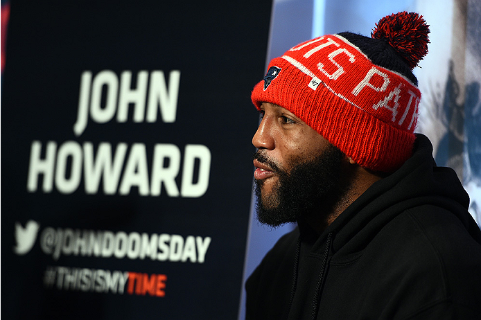 BOSTON, MA - JANUARY 16: UFC welterweight John Howard interacts with media at Faneuil Hall on January 16, 2015 in Boston, Massachusetts. (Photo by Jeff Bottari/Zuffa LLC/Zuffa LLC via Getty Images)