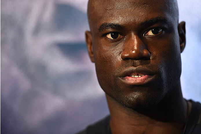 BOSTON, MA - JANUARY 16: UFC middleweight Uriah Hall interacts with media at Faneuil Hall on January 16, 2015 in Boston, Massachusetts. (Photo by Jeff Bottari/Zuffa LLC/Zuffa LLC via Getty Images)