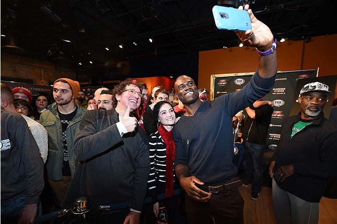 BOSTON, MA - JANUARY 16: UFC middleweight Uriah Hall interacts with fans at Faneuil Hall on January 16, 2015 in Boston, Massachusetts. (Photo by Jeff Bottari/Zuffa LLC/Zuffa LLC via Getty Images)