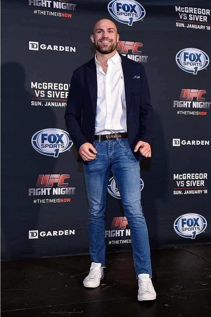 BOSTON, MA - JANUARY 16: UFC welterweight Cathal Pendred of Ireland interacts with media at Faneuil Hall on January 16, 2015 in Boston, Massachusetts. (Photo by Jeff Bottari/Zuffa LLC/Zuffa LLC via Getty Images)