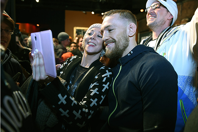 BOSTON, MA - JANUARY 16: UFC featherweight Conor McGregor of Ireland interacts with fans at Faneuil Hall on January 16, 2015 in Boston, Massachusetts. (Photo by Jeff Bottari/Zuffa LLC/Zuffa LLC via Getty Images)