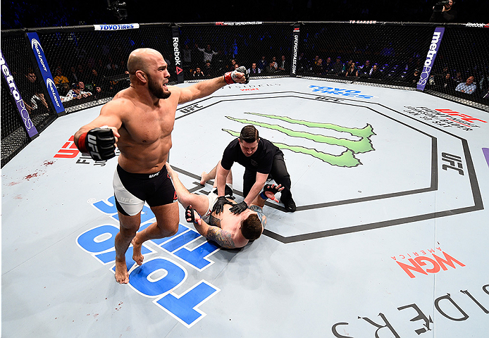 BOSTON, MA - JANUARY 17: Ilir Latifi of Sweden celebrates after his TKO victory over Sean OConnell in their light heavyweight bout during the UFC Fight Night event inside TD Garden on January 17, 2016 in Boston, Massachusetts. (Photo by Jeff Bottari/Zuff