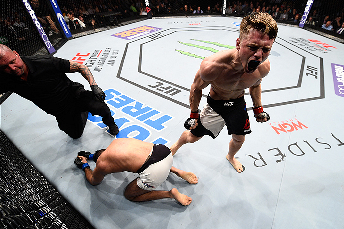 BOSTON, MA - JANUARY 17: Chris Wade celebrates after his submission victory over Mehdi Bahgdad of France in their lightweight bout during the UFC Fight Night event inside TD Garden on January 17, 2016 in Boston, Massachusetts. (Photo by Jeff Bottari/Zuff