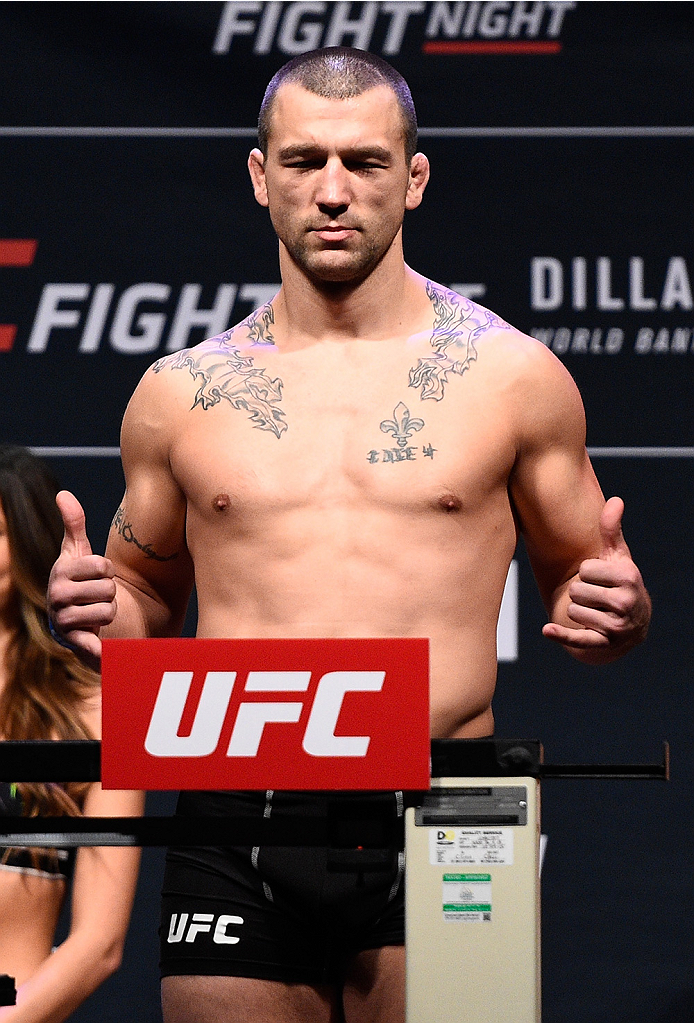 BOSTON, MA - JANUARY 16: Elvis Mutapcic of Bosnia weighs in during the UFC weigh-in at the Wang Theatre on January 16, 2016 in Boston, Massachusetts. (Photo by Jeff Bottari/Zuffa LLC/Zuffa LLC via Getty Images)
