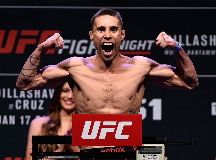 BOSTON, MA - JANUARY 16: Kyle Bochniak weighs in during the UFC weigh-in at the Wang Theatre on January 16, 2016 in Boston, Massachusetts. (Photo by Jeff Bottari/Zuffa LLC/Zuffa LLC via Getty Images)