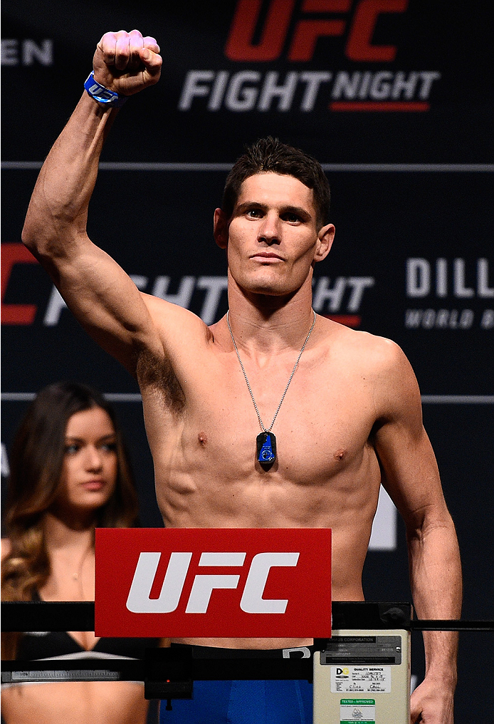 BOSTON, MA - JANUARY 16: Charles Rosa weighs in during the UFC weigh-in at the Wang Theatre on January 16, 2016 in Boston, Massachusetts. (Photo by Jeff Bottari/Zuffa LLC/Zuffa LLC via Getty Images)