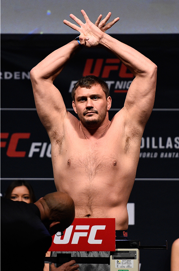 BOSTON, MA - JANUARY 16: Matt Mitrione weighs in during the UFC weigh-in at the Wang Theatre on January 16, 2016 in Boston, Massachusetts. (Photo by Jeff Bottari/Zuffa LLC/Zuffa LLC via Getty Images)