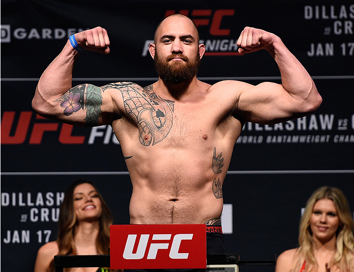 BOSTON, MA - JANUARY 16: Travis Browne weighs in during the UFC weigh-in at the Wang Theatre on January 16, 2016 in Boston, Massachusetts. (Photo by Jeff Bottari/Zuffa LLC/Zuffa LLC via Getty Images)