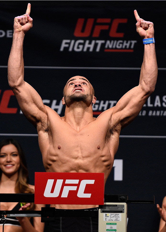 BOSTON, MA - JANUARY 16: Eddie Alvarez weighs in during the UFC weigh-in at the Wang Theatre on January 16, 2016 in Boston, Massachusetts. (Photo by Jeff Bottari/Zuffa LLC/Zuffa LLC via Getty Images)