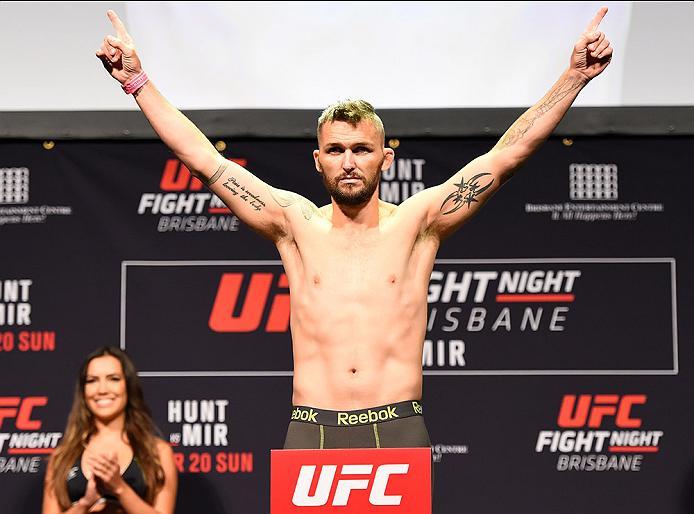 BRISBANE, AUSTRALIA - MARCH 19: Damien Brown of Australia weighs in during the UFC Fight Night weigh-in at the Brisbane Entertainment Centre on March 19, 2016 in Brisbane, Australia. (Photo by Josh Hedges/Zuffa LLC/Zuffa LLC via Getty Images)