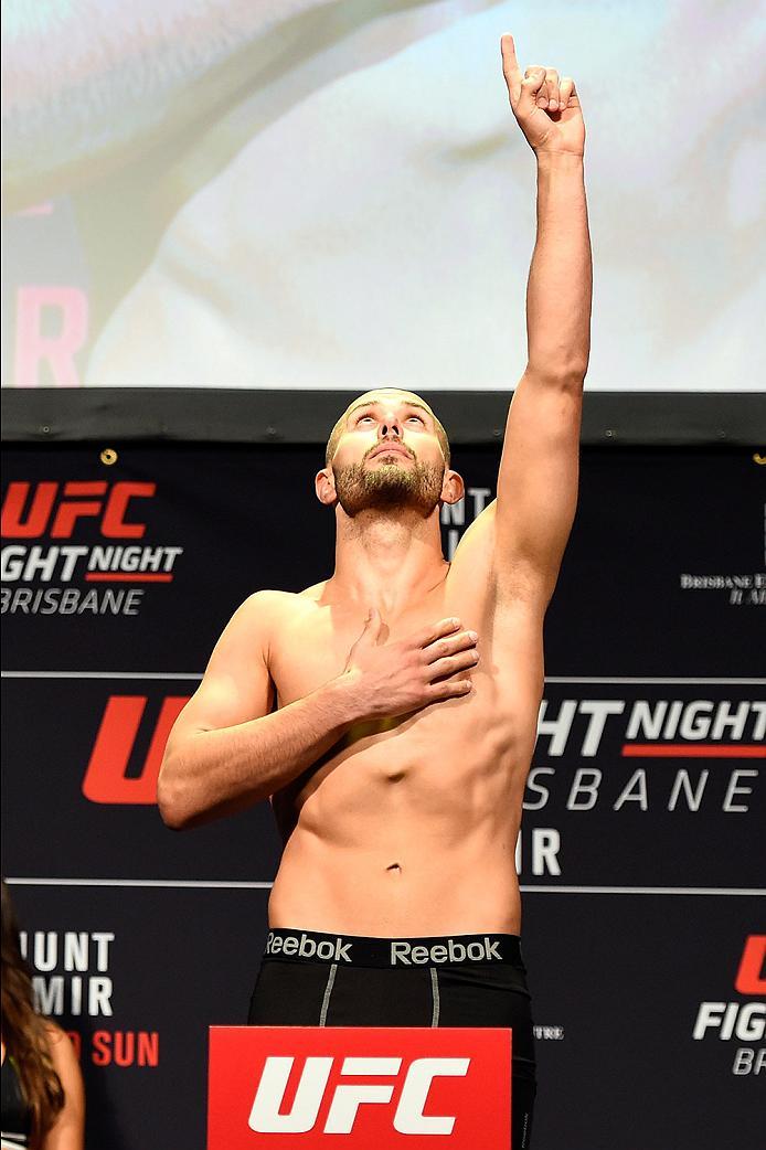 BRISBANE, AUSTRALIA - MARCH 19: Chad Laprise of Canada weighs in during the UFC Fight Night weigh-in at the Brisbane Entertainment Centre on March 19, 2016 in Brisbane, Australia. (Photo by Josh Hedges/Zuffa LLC/Zuffa LLC via Getty Images)