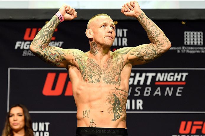 BRISBANE, AUSTRALIA - MARCH 19: Ross Pearson of England weighs in during the UFC Fight Night weigh-in at the Brisbane Entertainment Centre on March 19, 2016 in Brisbane, Australia. (Photo by Josh Hedges/Zuffa LLC/Zuffa LLC via Getty Images)