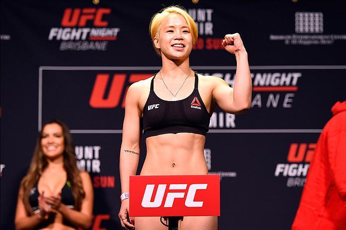 BRISBANE, AUSTRALIA - MARCH 19: Seohee Ham of South Korea weighs in weighs in during the UFC Fight Night weigh-in at the Brisbane Entertainment Centre on March 19, 2016 in Brisbane, Australia. (Photo by Josh Hedges/Zuffa LLC/Zuffa LLC via Getty Images)