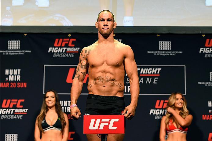 BRISBANE, AUSTRALIA - MARCH 19: James Te Huna of New Zealand weighs in during the UFC Fight Night weigh-in at the Brisbane Entertainment Centre on March 19, 2016 in Brisbane, Australia. (Photo by Josh Hedges/Zuffa LLC/Zuffa LLC via Getty Images)