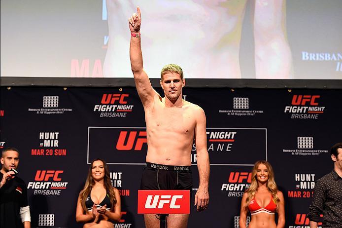 BRISBANE, AUSTRALIA - MARCH 19: Daniel Kelly of Australia weighs in during the UFC Fight Night weigh-in at the Brisbane Entertainment Centre on March 19, 2016 in Brisbane, Australia. (Photo by Josh Hedges/Zuffa LLC/Zuffa LLC via Getty Images)