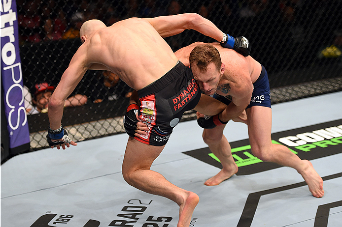 FAIRFAX, VA - APRIL 04: (R-L) Gray Maynard attempts a takedown against Alexander Yakovlev in their lightweight fight during the UFC Fight Night event at the Patriot Center on April 4, 2015 in Fairfax, Virginia. (Photo by Josh Hedges/Zuffa LLC/Zuffa LLC