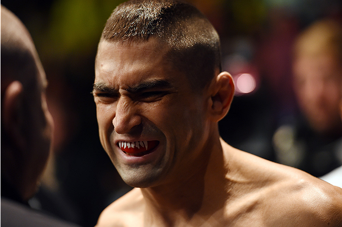 FAIRFAX, VA - APRIL 04: Ricardo Lamas prepares to enter the Octagon before facing Chad Mendes in their featherweight fight during the UFC Fight Night event at the Patriot Center on April 4, 2015 in Fairfax, Virginia. (Photo by Josh Hedges/Zuffa LLC/Zuffa