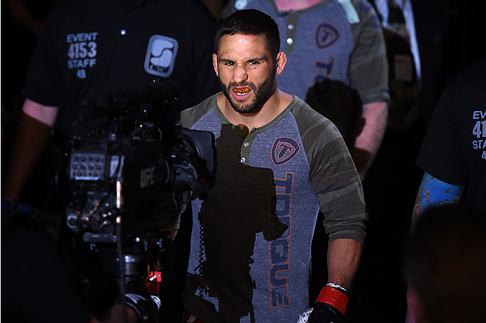 FAIRFAX, VA - APRIL 04: Chad Mendes enters the arena before facing Ricardo Lamas in their featherweight fight during the UFC Fight Night event at the Patriot Center on April 4, 2015 in Fairfax, Virginia. (Photo by Josh Hedges/Zuffa LLC/Zuffa LLC via Gett