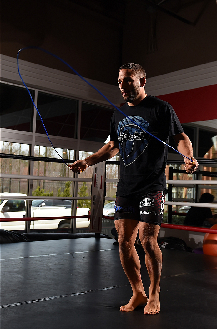 FAIRFAX, VA - APRIL 02: Chad Mendes holds an open training session for fans and media at the UFC Gym on April 2, 2015 in Fairfax, Virginia. (Photo by Josh Hedges/Zuffa LLC/Zuffa LLC via Getty Images)