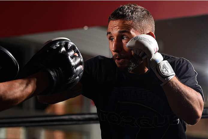 FAIRFAX, VA - APRIL 02: Chad Mendes holds an open training session for fans and media at the UFC Gym on April 2, 2015 in Fairfax, Virginia. (Photo by Josh Hedges/Zuffa LLC/Zuffa LLC via Getty Images)