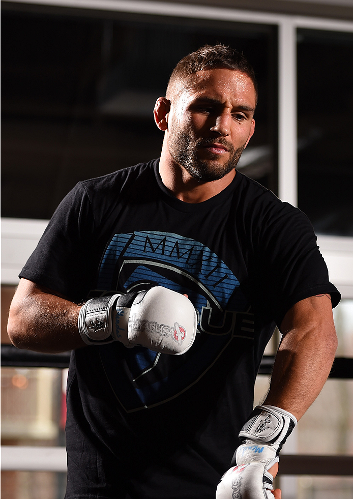 FAIRFAX, VA - APRIL 02: Chad Mendes holds an open training session for fans and media at the UFC Gym on April 2, 2015 in Fairfax, Virginia. (Photo by Josh Hedges/Zuffa LLC/Zuffa LLC via Getty Images)