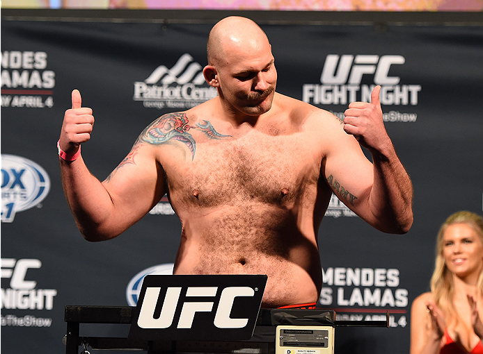 FAIRFAX, VA - APRIL 03: Timothy Johnson weighs in during the UFC weigh-in at the Patriot Center on April 3, 2015 in Fairfax, Virginia. (Photo by Josh Hedges/Zuffa LLC/Zuffa LLC via Getty Images)