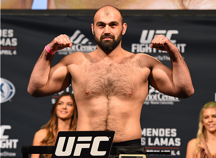 FAIRFAX, VA - APRIL 03: Shamil Abdurakhimov of Russia weighs in during the UFC weigh-in at the Patriot Center on April 3, 2015 in Fairfax, Virginia. (Photo by Josh Hedges/Zuffa LLC/Zuffa LLC via Getty Images)