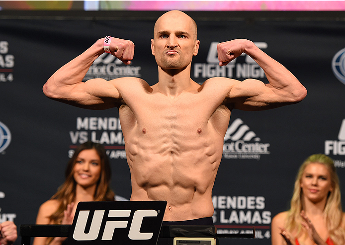 FAIRFAX, VA - APRIL 03: Alexander Yakovlev of Russia weighs in during the UFC weigh-in at the Patriot Center on April 3, 2015 in Fairfax, Virginia. (Photo by Josh Hedges/Zuffa LLC/Zuffa LLC via Getty Images)