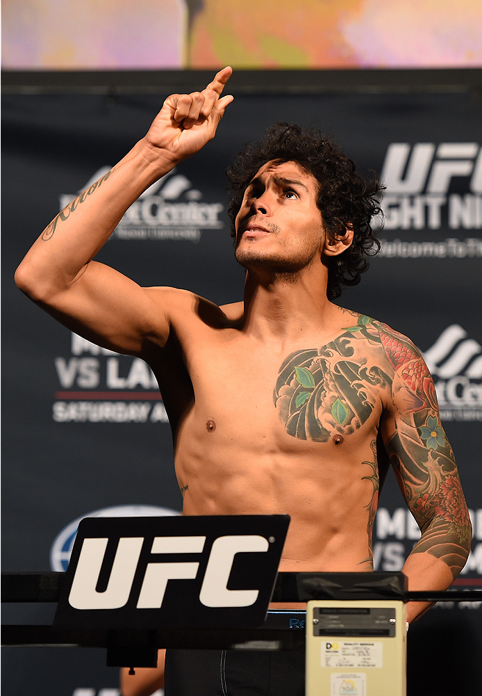 FAIRFAX, VA - APRIL 03: Diego Ferreira of Brazil weighs in during the UFC weigh-in at the Patriot Center on April 3, 2015 in Fairfax, Virginia. (Photo by Josh Hedges/Zuffa LLC/Zuffa LLC via Getty Images)