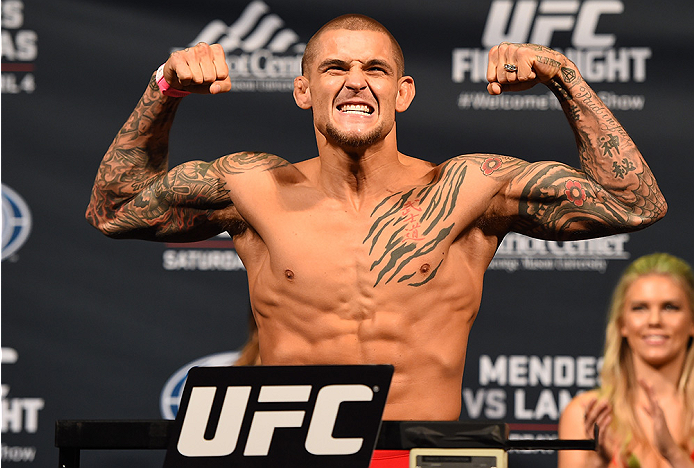 FAIRFAX, VA - APRIL 03: Dustin Poirier weighs in during the UFC weigh-in at the Patriot Center on April 3, 2015 in Fairfax, Virginia. (Photo by Josh Hedges/Zuffa LLC/Zuffa LLC via Getty Images)