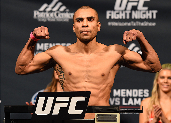 FAIRFAX, VA - APRIL 03: Robbie Peralta weighs in during the UFC weigh-in at the Patriot Center on April 3, 2015 in Fairfax, Virginia. (Photo by Josh Hedges/Zuffa LLC/Zuffa LLC via Getty Images)